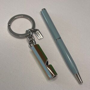 Coach Legacy Blue Whistle Keychain and Blue Coach Pen Set